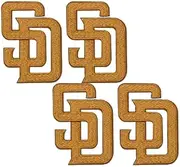 Iron on Patches Sports SD San Diego Teams Letter - Pack of 4 - Ideal for Shirts, Jackets, Hats, Jeans, Shoes, Bags - Durable, Easy Apply (Gold)