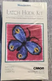 Wonderart Latch Hook Kit Butterfly Papillon Mariposa 12x12 New Open Box