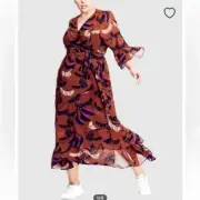 Refinity By City Chic Ladies Sketch Wrap Maxi Dress sizes 16 18 Brown Print