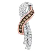 14k White Gold Brown Diamond Cascading Ribbon Pendant 1/4 Cttw