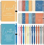 Kosiz 24 Sets Inspirational Christian Gifts Bulk Christian Notebooks Prayer Journals and Encouragement Ballpoint Pens Spiral Bible Journals Fathers Day Gifts for Church Sunday School(Bright Color)