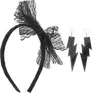 [PACKOVE] Neon Lace Bow Headband Dainty Drop Earrings Set for Women Retro Accessories for Parties Lightweight Halloween Costumes Versatile Safe Materials