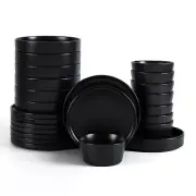 Stone Lain Celina Stoneware 24-Piece Dinnerware Set Cereal and Pasta Bowls Black