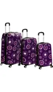 Rockland Vision Hardside Spinner Wheel Luggage, Purple Pearl 3PC Set 20/24/28
