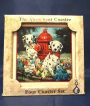 Vintage Set of 4 AbsorbaStone Cork Backed Dalmation Puppy Coasters, NOS