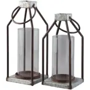 Ashley Diedrick 2 Piece Metal and Glass Lantern Candle Holder Set