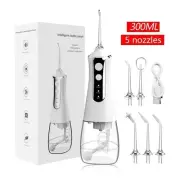 White 300ML Cordless Water Flosser with 5 Nozzles - Rechargeable Portable Oral I
