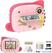 TIATUA Children's Camera Instant Camera, Digital Camera Video Camera with 20MP Dual Lens & 32GB Card, Without Ink Instant Camera for Girls Boys 3-12 Years, Photo Paper & Fun Accessories Included