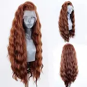 KAMIMASU Wigs 13x3 Part Lace Mixed Brown Wigs Long Curly Synthetic Lace Front Wig Coffee Brown Wig For Women Long Wavy Wig Heat Resistant Wig Free Part Wig Makeup Replacement Full Wig 24"