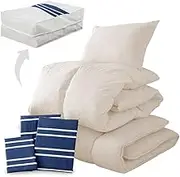 Iris Plaza 7-Piece Fluffy Duvet Set, Single, Quilted Structure, Lightweight & Volume Comforter, Firmly Sleeping, 3-Layer Mattress with Each Cover, Border Navy