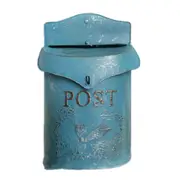 Wrought Iron Retro Villa Letter Box Postbox Suggestion Box Wall Hanging Home Decoration(Blue)