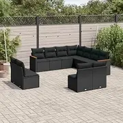 11 Piece Garden Sofa Set with Cushions Black Poly Rattan Patio Bar Sets