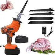 Cordless Bone Saw Machine, 0-3000RPM Portable Handheld Reciprocating Saw with Rechargeable 2 Batteries, Stainless Steel 4 Saw Blades, Multifunctional Bone Saw for Cutting Meat/Fish/Ribs/Wood/Metal/PVC