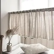Small Curtain Cafe Curtains Small Window Curtains, Valance for Kitchen Striped Window Semi Sheer Valance for Living Room Farmhouse Cotton Linen Curtain Valance Window Treatment(Brown,90x45cm/35x18in)
