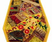 40" VINTAGE DÉCOR GIFT FOR HER BEADED TABLE RUNNER LINEN THROW TAPESTRY HANGING