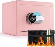 1.0 Cubic Feet Biometric Safe, Fingerprint Safe W/Fireproof Bag, Removable Shelf, Alarm System, Digital Electronic Money Box for Cash, Document, Home, Hotel Use,Pink, 9.84"D x 13.78"W x 9.84"H