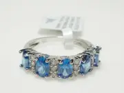 BELLA LUCE STERLING SILVER BLUE SAPPHIRE DIAMOND SIMULANT RHODIUM RING BAND NEW