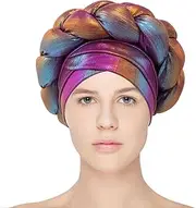 Zankie Beanie Twisted Braid Wrap - Exquisite African Bohemian Beanie Hat - Multifunctional Elastic Breathable Pre-Tied Head Wrap Head Stretchy Twisted Hat Headscarf for Girls