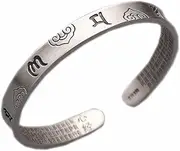 [BABESA] Sterling Silver Bracelet,Chain Bangle,Silver Bracelet For Women,Silver Plated Bracelet For Women Novelty Buddha Mantra Engraving Charming Silver Bangle Silver Friendship Bracelets For Christmas Birthd