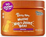 Zesty Paws New Zealand Green Lipped Mussel Chewable Treats for Dogs - with Glucosamine & Chondroitin + Omega-3 Fatty Acids & Protein - 500 Mg Dog Hip & Joint Support Supplement Soft Chews - 90 Count