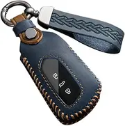 ontto Leather Car Key fob Cover fit for VW ID.3 ID.4 GTX Golf 8 GTI Seat Leon MK4 Tarraco Skoda Octavia Enyaq Cupra 2020-2023 Smart Key case Keychain Keyring Accessories Key Bag Key Holder Blue B