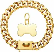 DRBASJHFO Dog Chain Collar Walking Metal Chain Collar ​ with Secure Buckle, Cuban Link Strong Heavy Duty Chew Proof for American Pitbull German Shepherd(24inch)