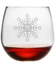 Susquehanna Glass Monogrammed Set of Four 16.75oz Mod Snowflake Stemless Glasses, (A-Z)