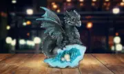5"H Blue Dragon on Faux Crystal Egg Nest Statue Figurine Home Decor Unique Gift