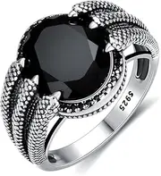 [PYTALI] Black Onyx Dragon Claw Ring Sterling Silver Dragon Scale Vintage Gothic Punk Ring Jewelry