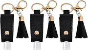 [AODEZI] 3 Pack Black Refillable Travel Bottle Set with Keychain Holder, 30ml Squeeze Bottles for Hand Sanitizer, Travel Shampoo, Lotion, Soap, Toiletry, Cosmetics, Condiments