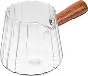 PRETYZOOM 6oz Glass Measuring Cup: Espresso Measuring Cup with Wooden Handle, Espresso Glass Milk Pitcher for Cappuccino, Americano