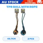 2 x Dog Chew Toy TPR Ball with Rope Bite Dental Clean Fetch Interactive Pet Play