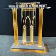 Large Luxurious Golden Acrylic Podium with Vertical Reading Platform, Portable Stand Podium Table for Classroom, Priest and Priest Speech Hall