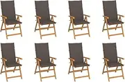 Reclining Garden Chairs, 8 Piece Solid Teak Wood Dining Set with Taupe Cushions, Perfect for Outdoor Patio Balcony Furniture