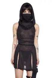 [DARKER WAVS] Echo Sheer Hooded Mini Dress