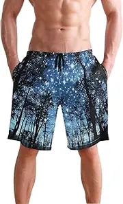[XYMZR] Forest Landscape Night Men's Swim Trunks Quick-Dry Bathing Suit Swimming Board Shorts S