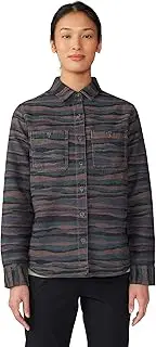 [Mountain Hardwear] Women's Standard Granite Peak Long Sleeve Flannel Shirt, Dark Marsh Landscape Jacquard, Medium