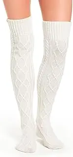 [UILYNIU] Winter Overknee Knitted Leg Warmers for Women Girls, Warm Cable Long Boot Socks Fluffy Socks, Knee Socks Ladies Leg Cuffs Boot Warmers Knee High Leg Warmers