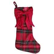 Holiday Time Christmas Red Plaid Stocking With Red Sequin Bow