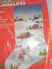 Horizons Christmas Stocking Crewel Embrodiery Stitchery Ice Skaters Skating VTG