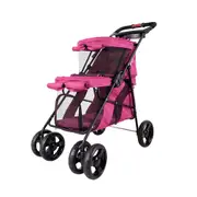 IBIYAYA Double Decker Pet Stroller for Multiple Pets - Red Violet