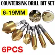 6PCS Chamfer Countersink Deburring Drill Bit Crosshole Cutting Metal Tools AU