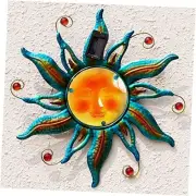18 "Solar Sun Face Wall Art - Metal Sun Sculpture with LED Lights & Blue