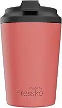 made by Fressko Reusable Coffee Cup - Stainless Steel Insulated Mug - Leak Proof Travel Cup for Hot/Cold Drinks - 3 Hr Heat Retention - Fits Car Holders & Coffee Machines - Coral - 12oz 340ml