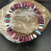 Purple Spiny Turquoise 8mm Wire Bead Wrap Bracelet Navajo Sterling Silver 18902