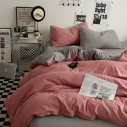 Pink-grey 1.5m Bed Fitted Sheet Set with 200x230cm Duvet Cover - 4-Piece Bedding