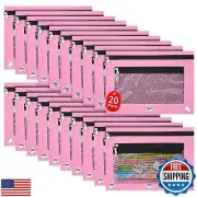 IKAYAS 20 Pack Pink Pencil Pouch for 3 Ring Binder bulk Binder Pencil Pouch w