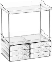 Bathroom Organiser Storage - Bath room Countertop Organizer | 2-Tier Vanity Tray With Drawers | Bathroom Organizer With Drawers, Beauty Holder For Makeup Cosmetic Perfume Skincare Bathroom Supplies