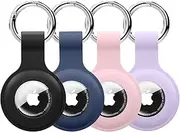 Linsaner Silicone for AirTags holder With Transparent Shell Key Ring Cases Tags for Airtag Holder Air Tag Case with Keychain Chain GPS Item Finders Accessories，Black/Blue/Pink/Purple(Upgraded version)
