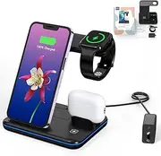 Minthouz Wireless Charger, 3 in 1 Fast Charging Station Compatible with iPhone 15/14/13/12/11 Series,Wireless Charger Dock for iWatch【iWatch Charger Not Included】,AirPods (with 18W QC3.0 Adapter)